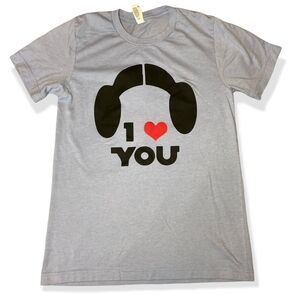 Canvas Women's T-Shirt Size Small Princess Leia Star Wars I love you blue